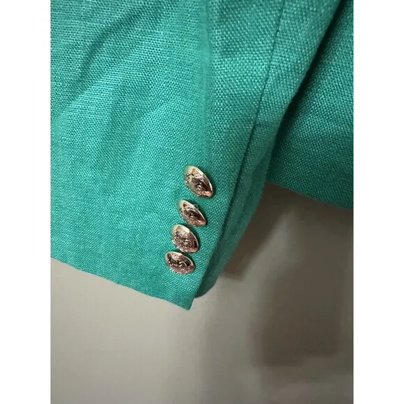 Ralph Lauren Women's 100% Linen Green Blazer Size 8 St Patrick’s Crested Buttons