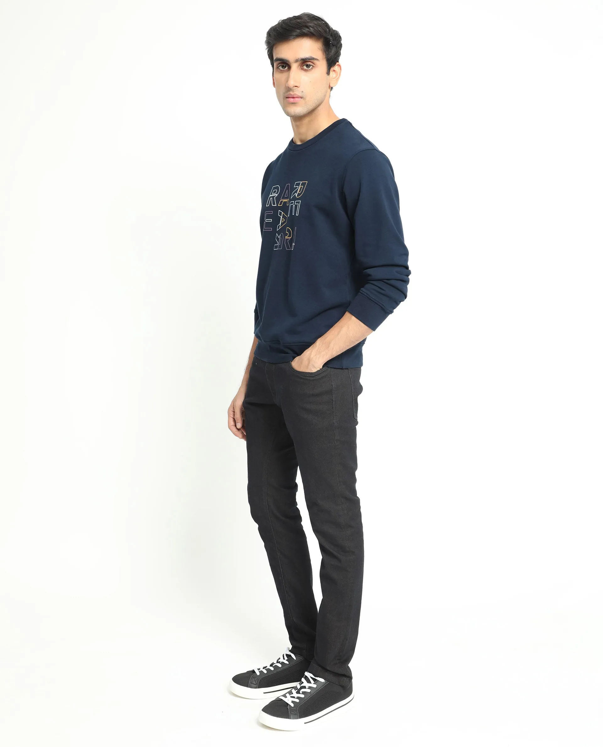 Rare Rabbit Men'S Manor Navy Sweatshirt Full Sleeves Solid