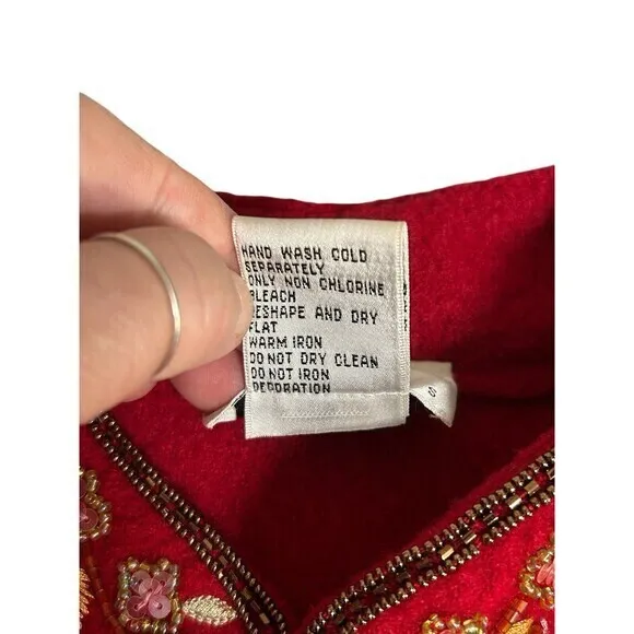 Red Wool Jacket Blazer‎ Ethnic Bohemian Button Down Sequin Embroidery Sz…