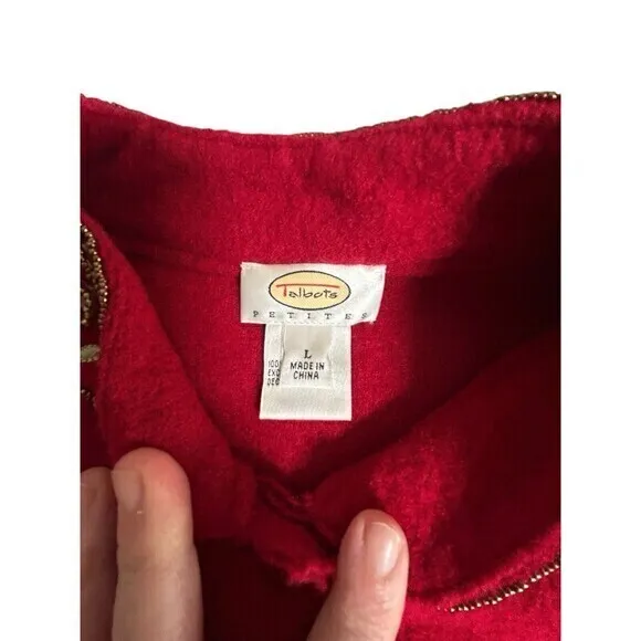 Red Wool Jacket Blazer‎ Ethnic Bohemian Button Down Sequin Embroidery Sz…