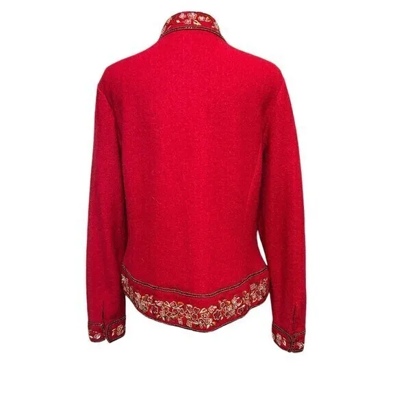 Red Wool Jacket Blazer‎ Ethnic Bohemian Button Down Sequin Embroidery Sz…