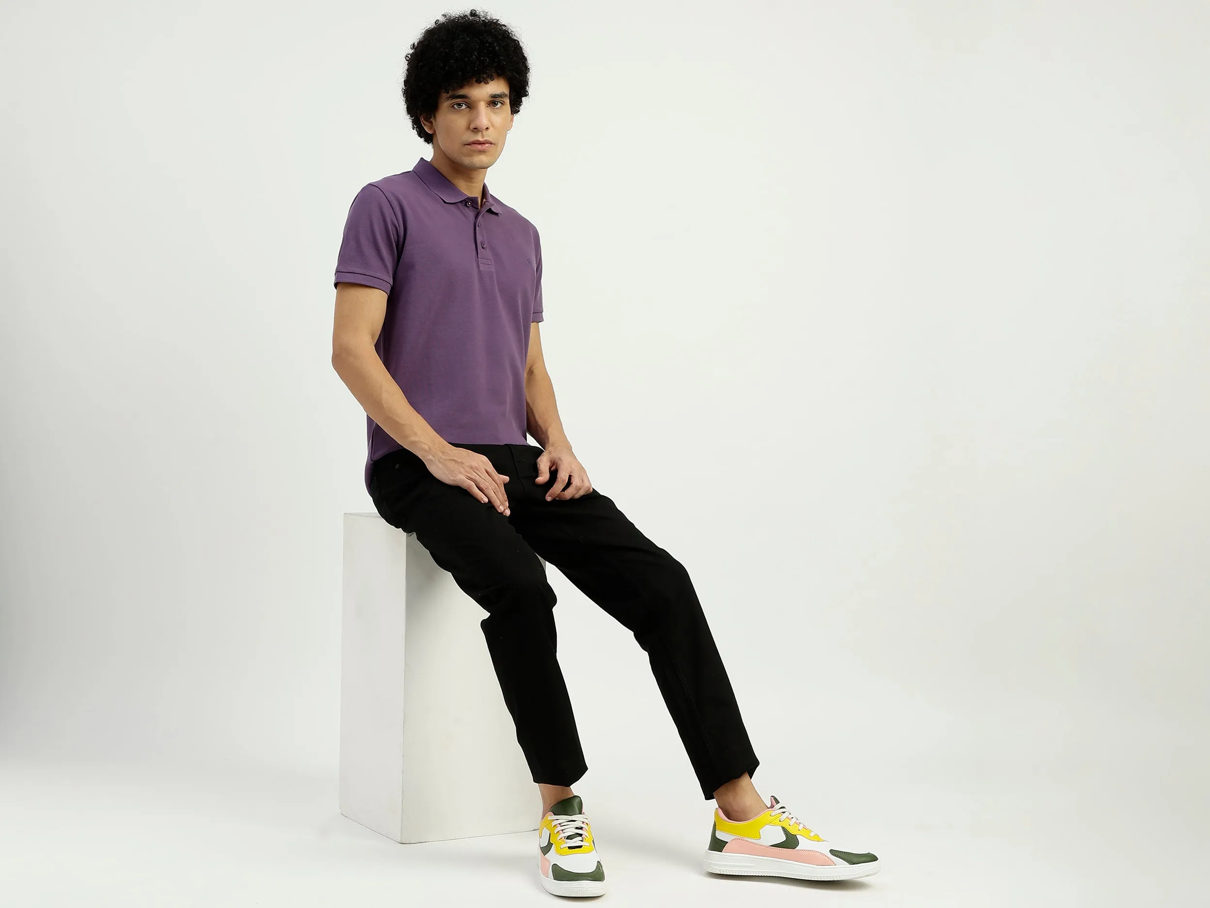 Regular Fit Ribbed Collar Solid T-Shirt