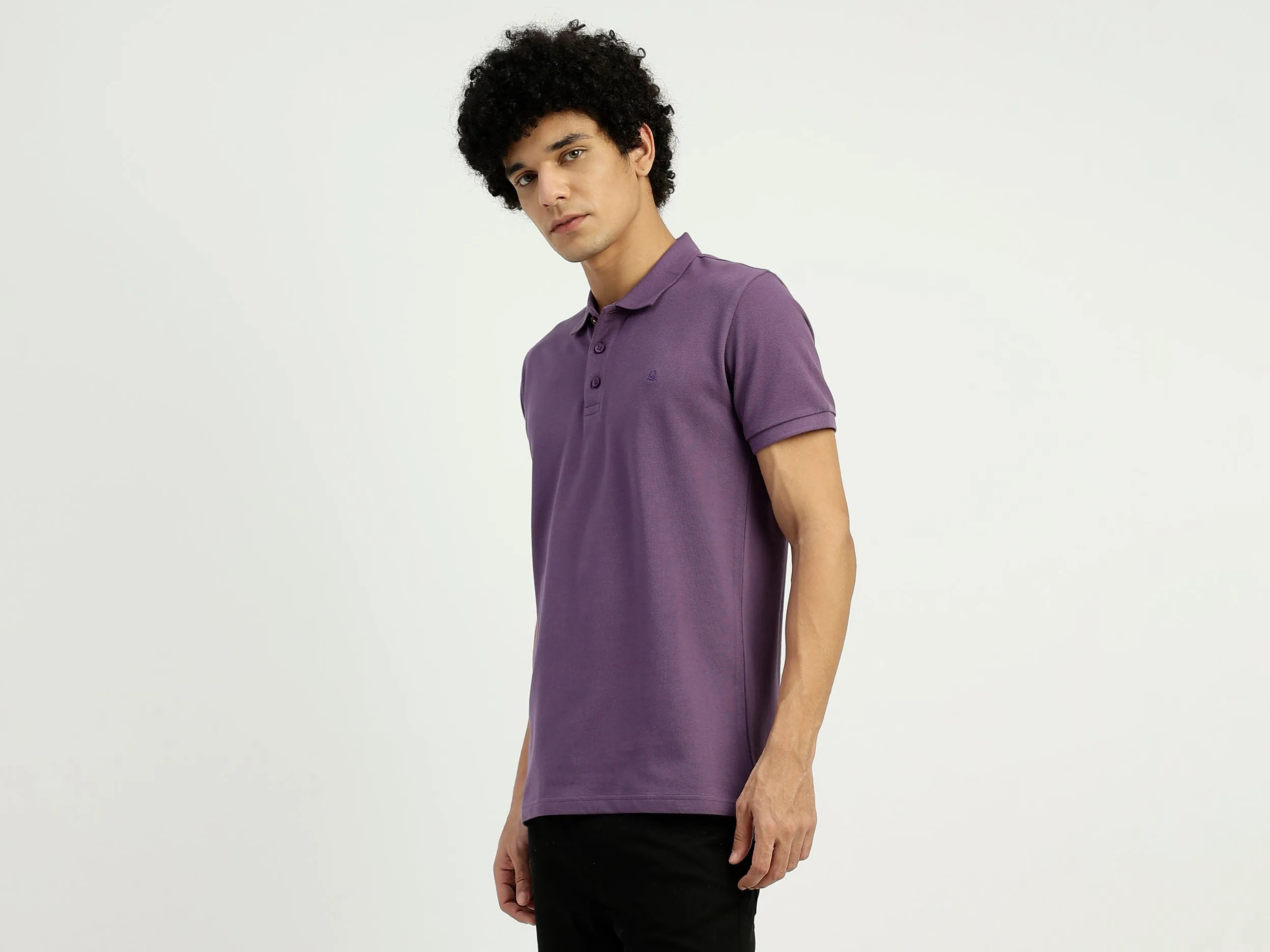 Regular Fit Ribbed Collar Solid T-Shirt