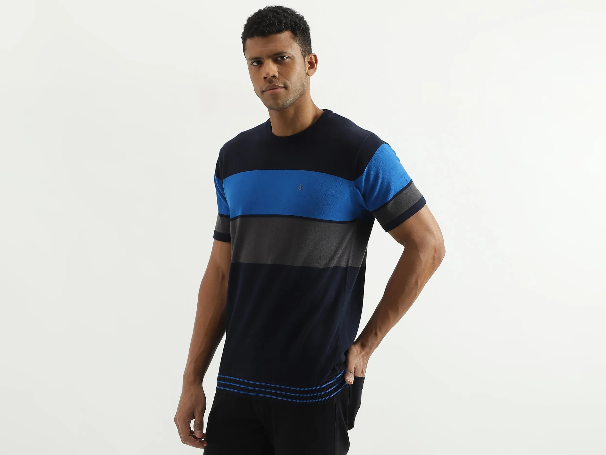 Regular Fit Round Neck Striped Sweater