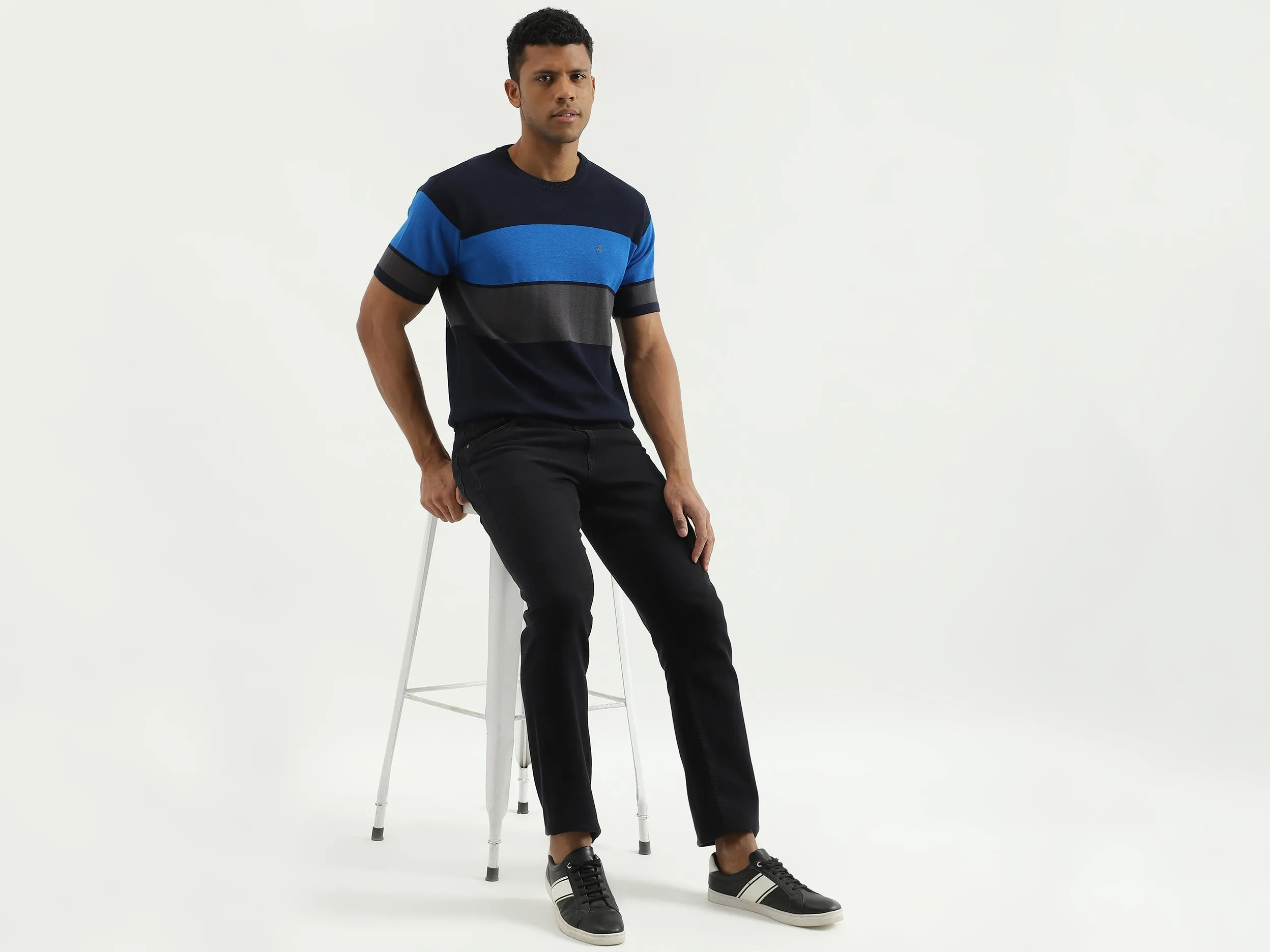 Regular Fit Round Neck Striped Sweater