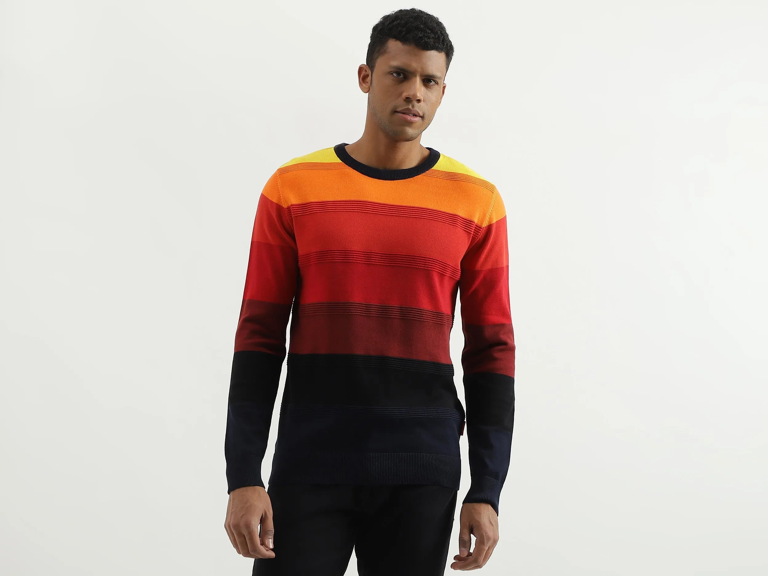Regular Fit Round Neck Striped Sweater