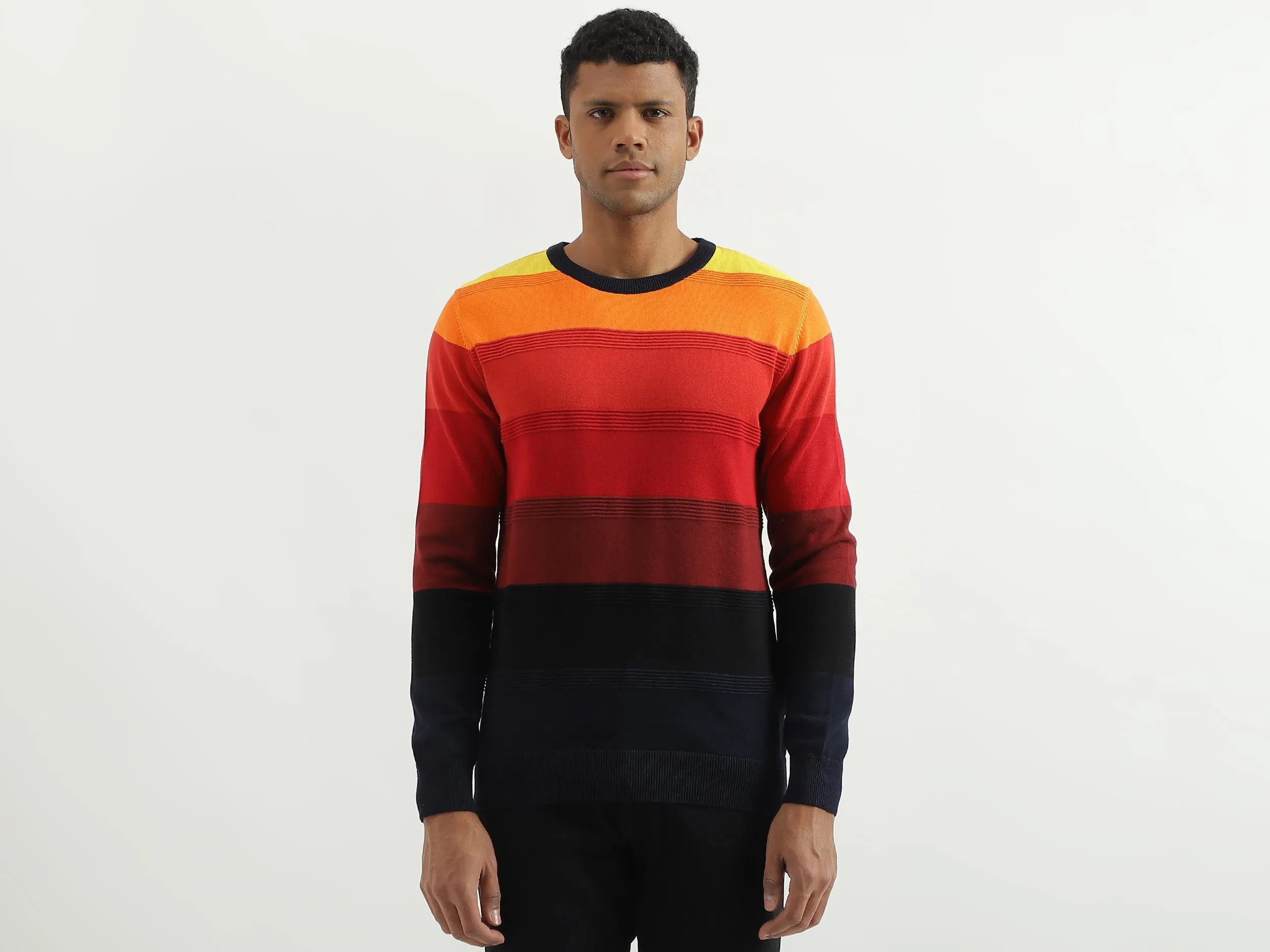 Regular Fit Round Neck Striped Sweater