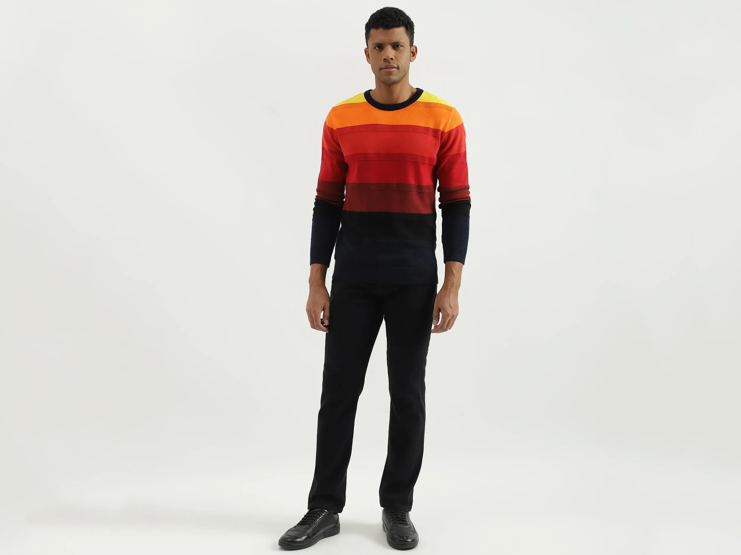 Regular Fit Round Neck Striped Sweater