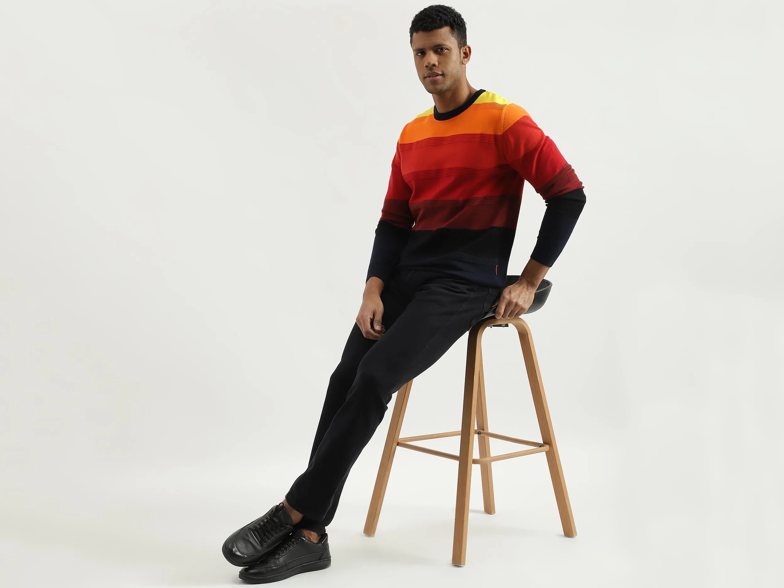 Regular Fit Round Neck Striped Sweater