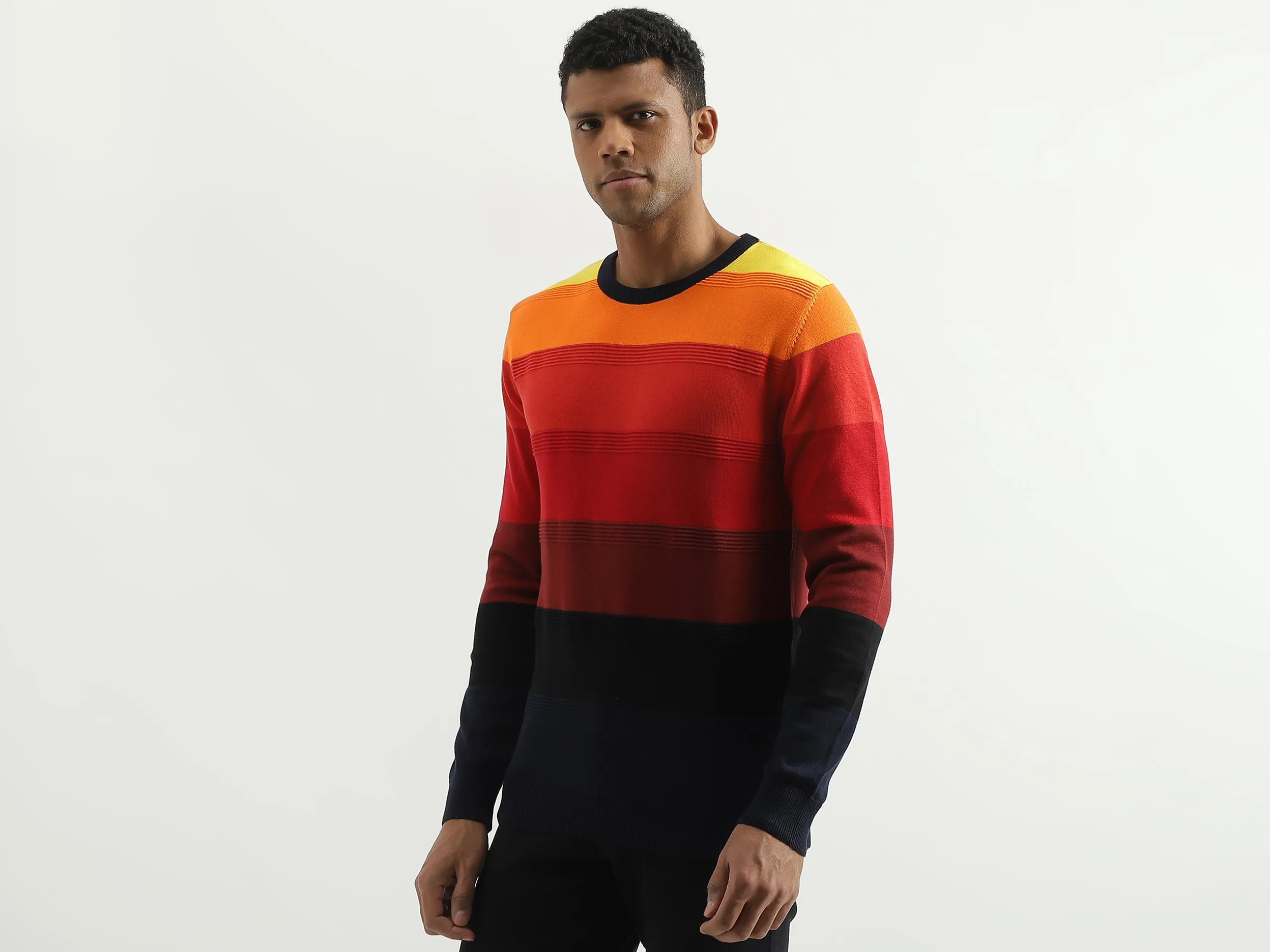Regular Fit Round Neck Striped Sweater