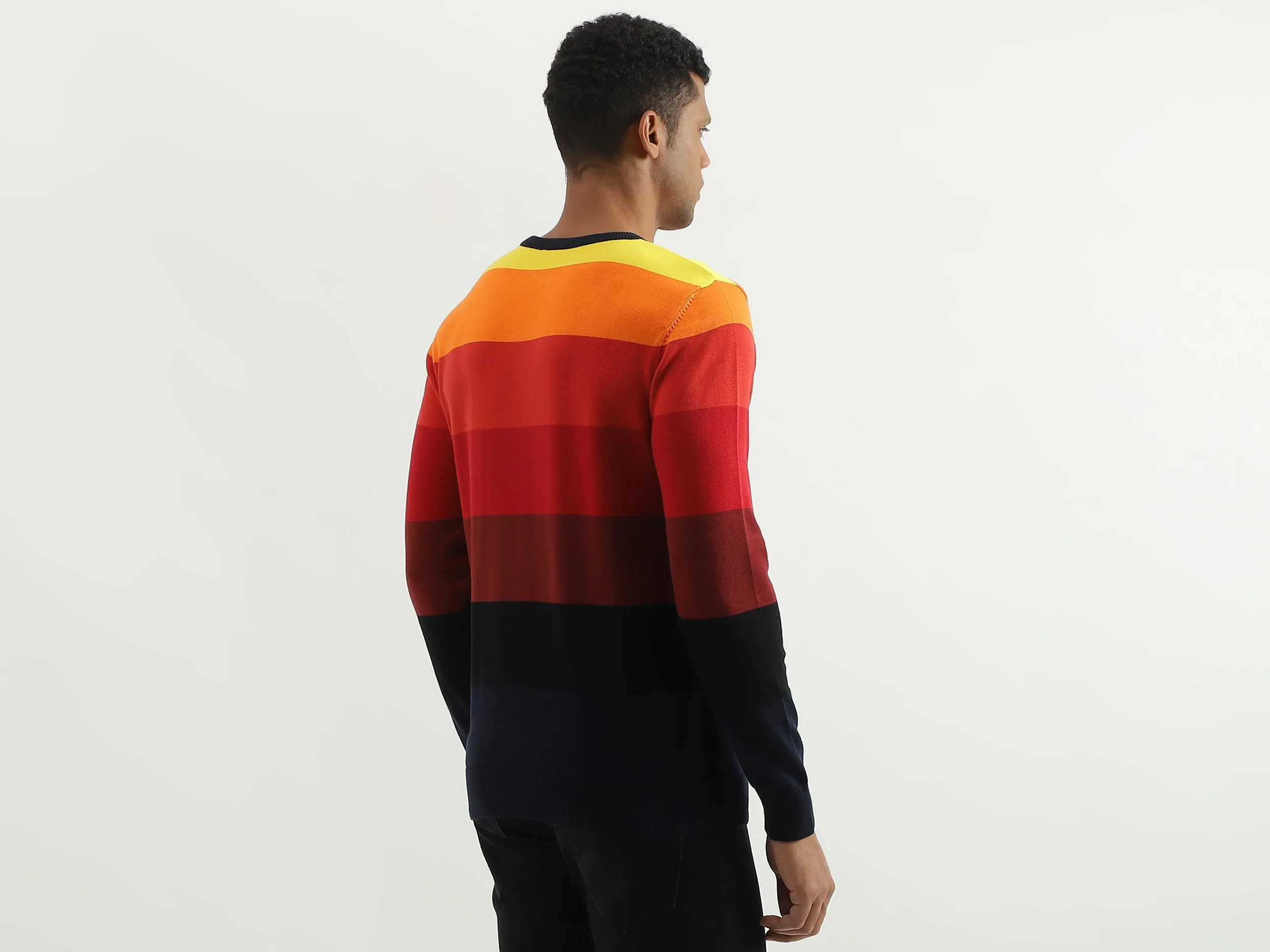 Regular Fit Round Neck Striped Sweater