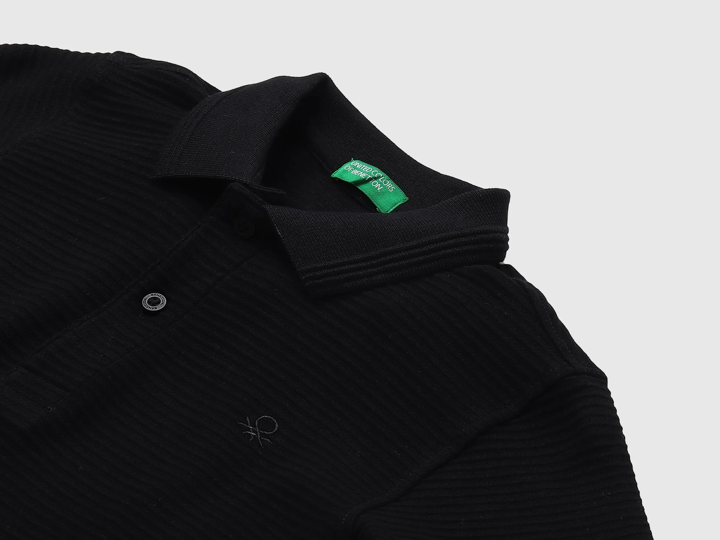 Ribbed Black Polo T-Shirt