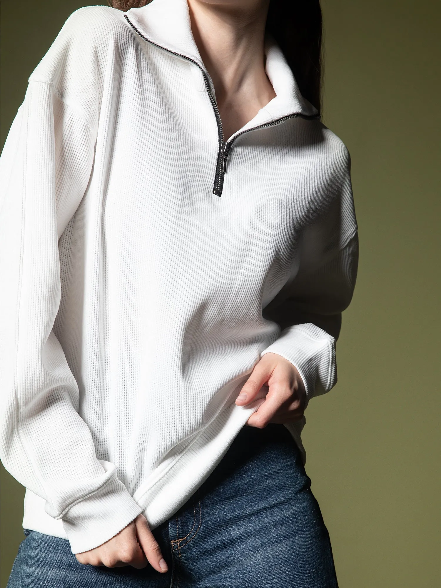 Ribbed quarter-zip sweatshirt