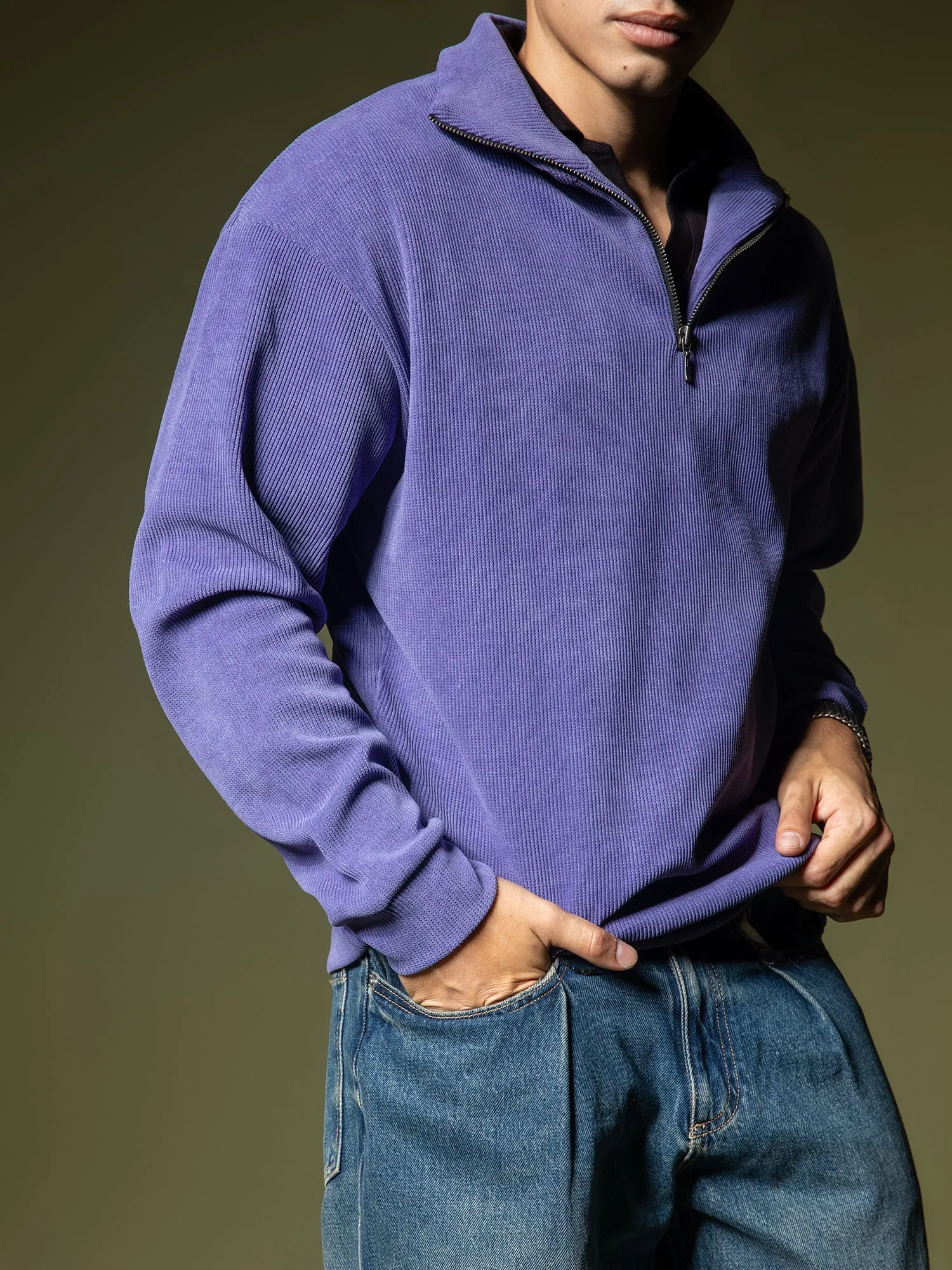 Ribbed quarter-zip sweatshirt