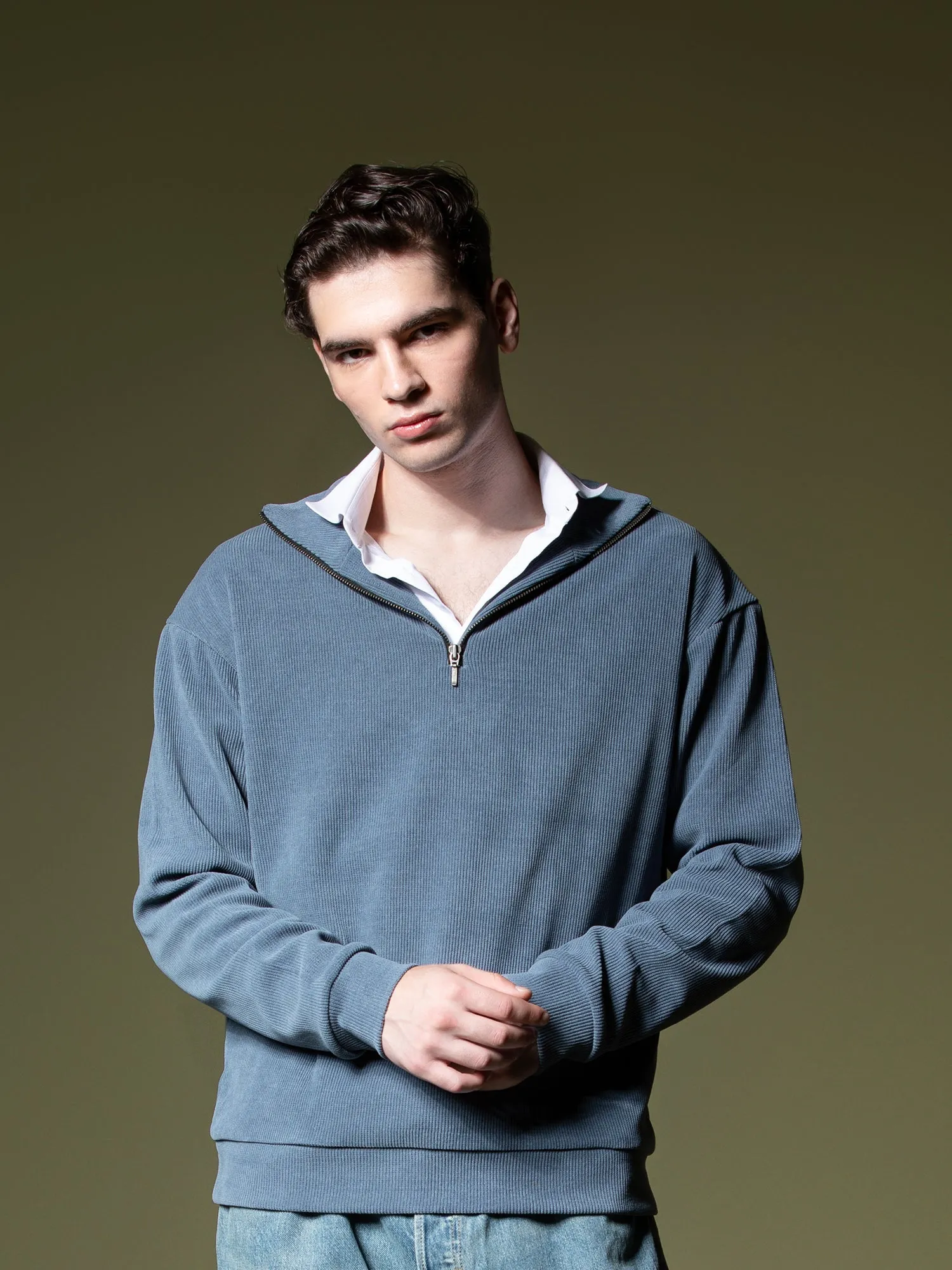 Ribbed quarter-zip sweatshirt