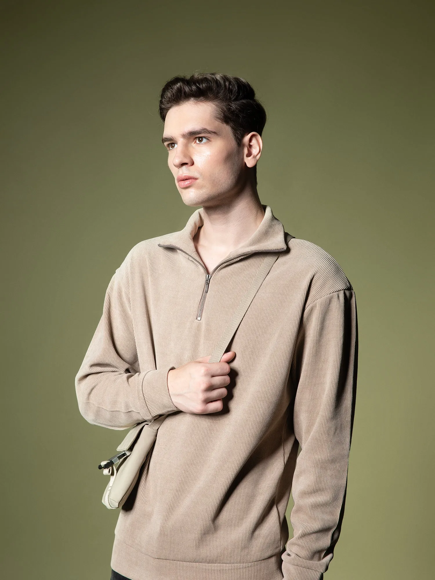 Ribbed quarter-zip sweatshirt