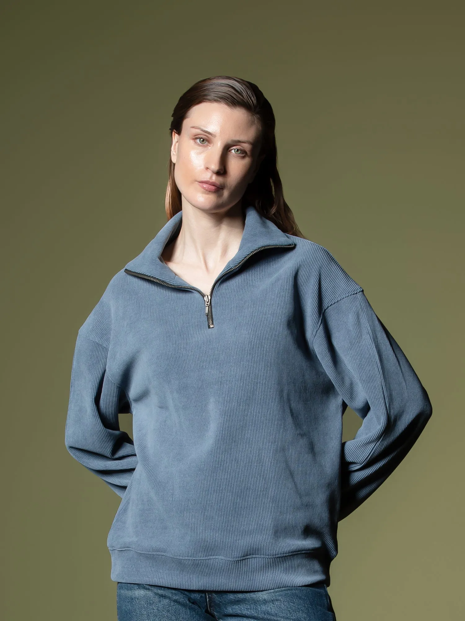 Ribbed quarter-zip sweatshirt