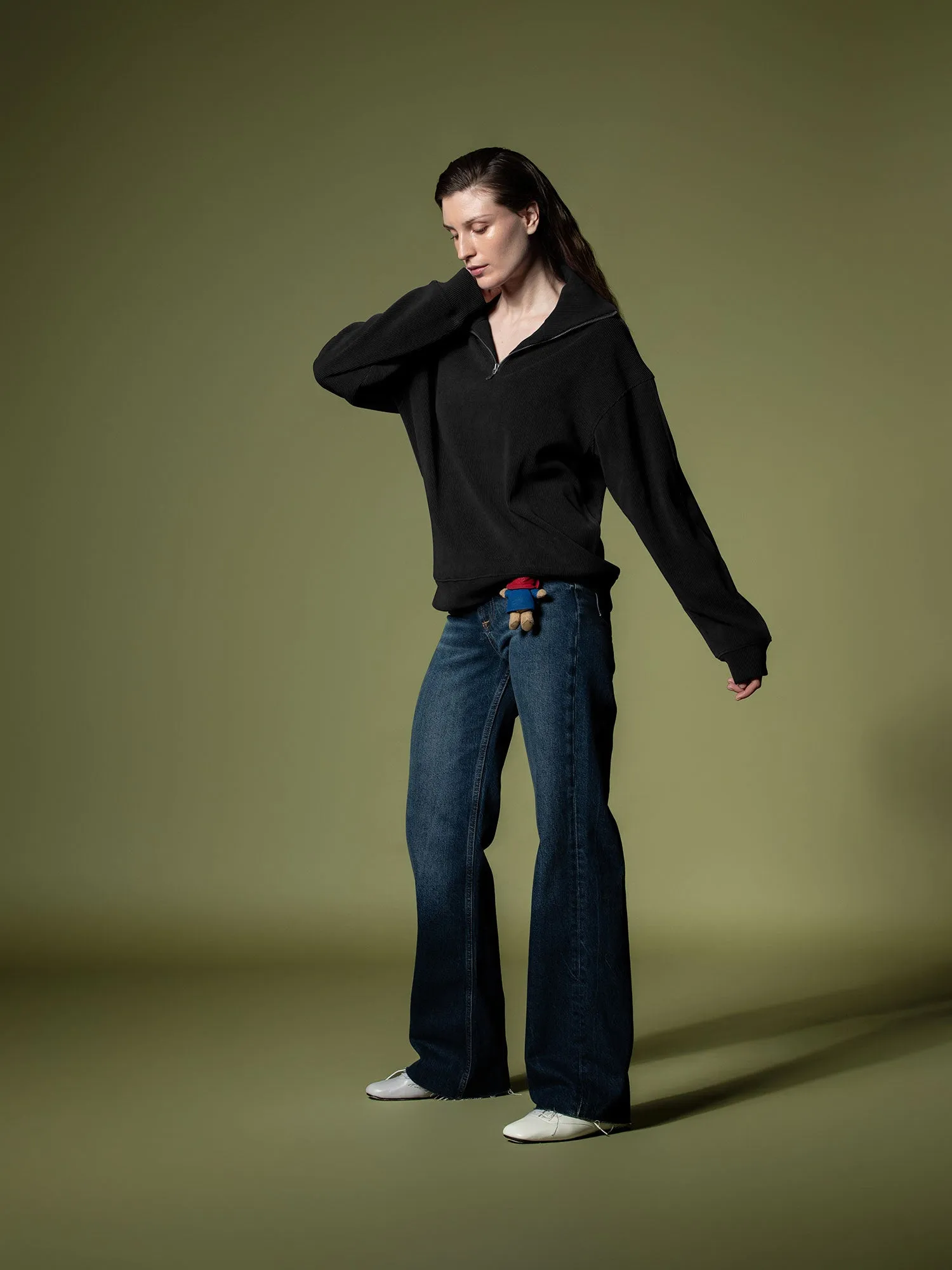 Ribbed quarter-zip sweatshirt