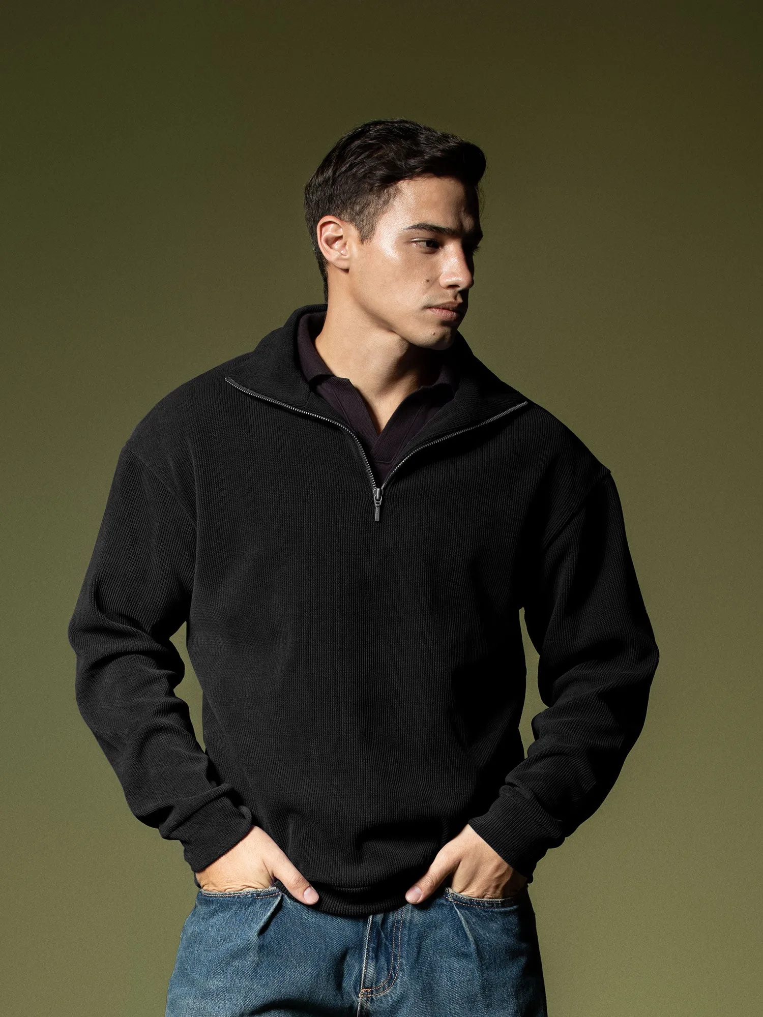 Ribbed quarter-zip sweatshirt
