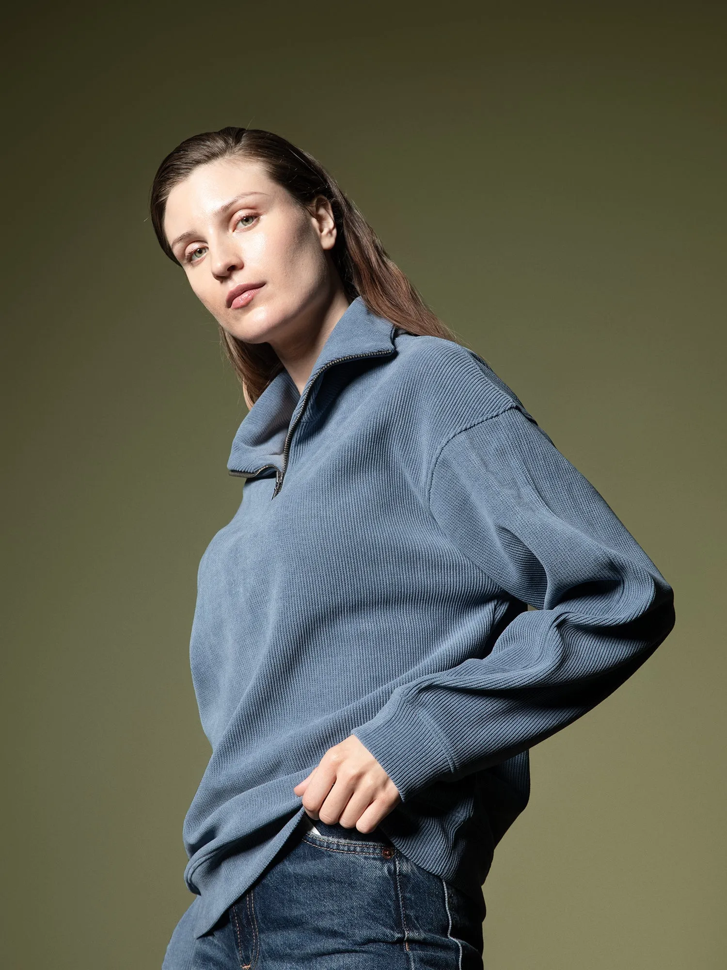 Ribbed quarter-zip sweatshirt