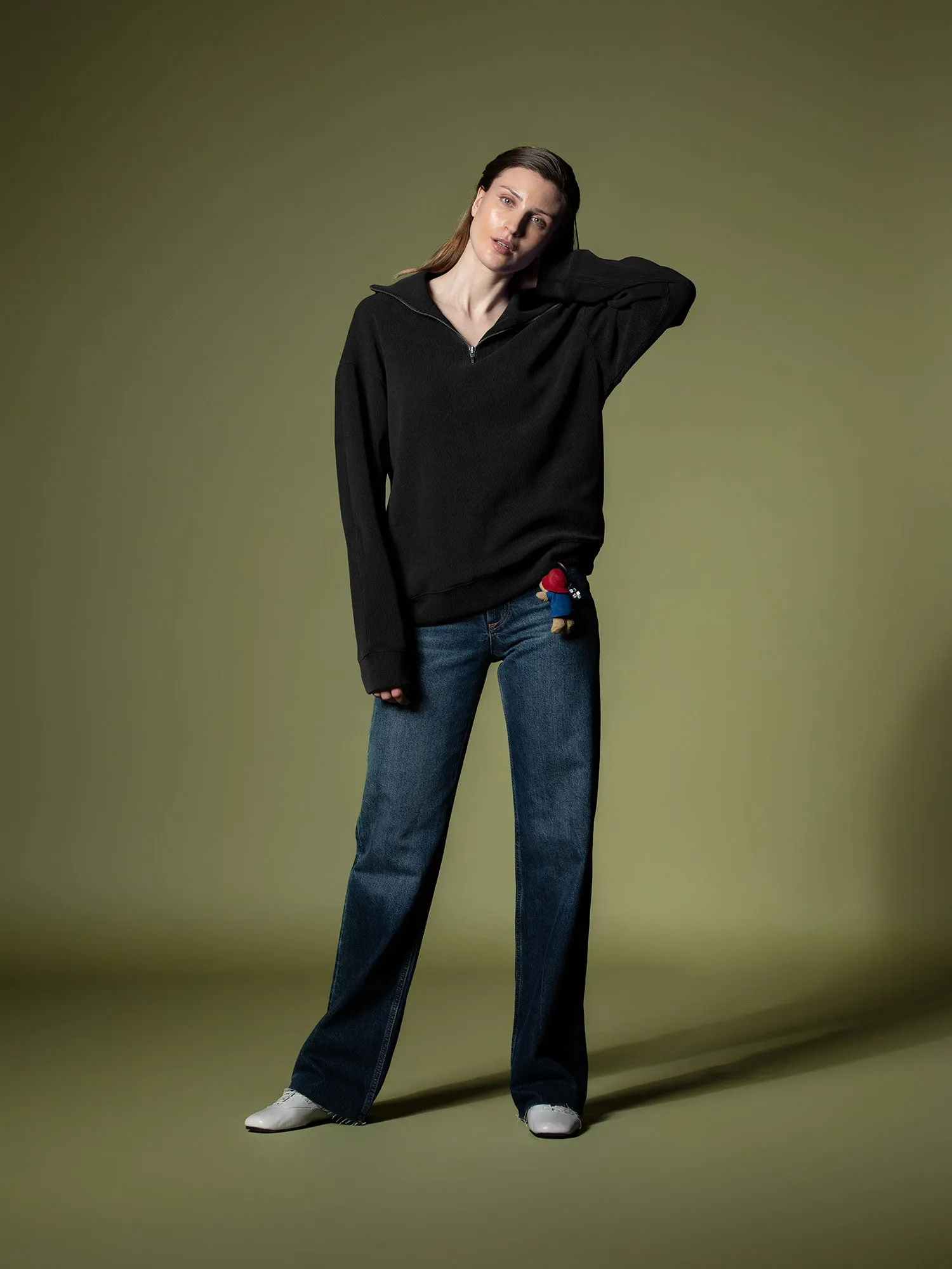 Ribbed quarter-zip sweatshirt