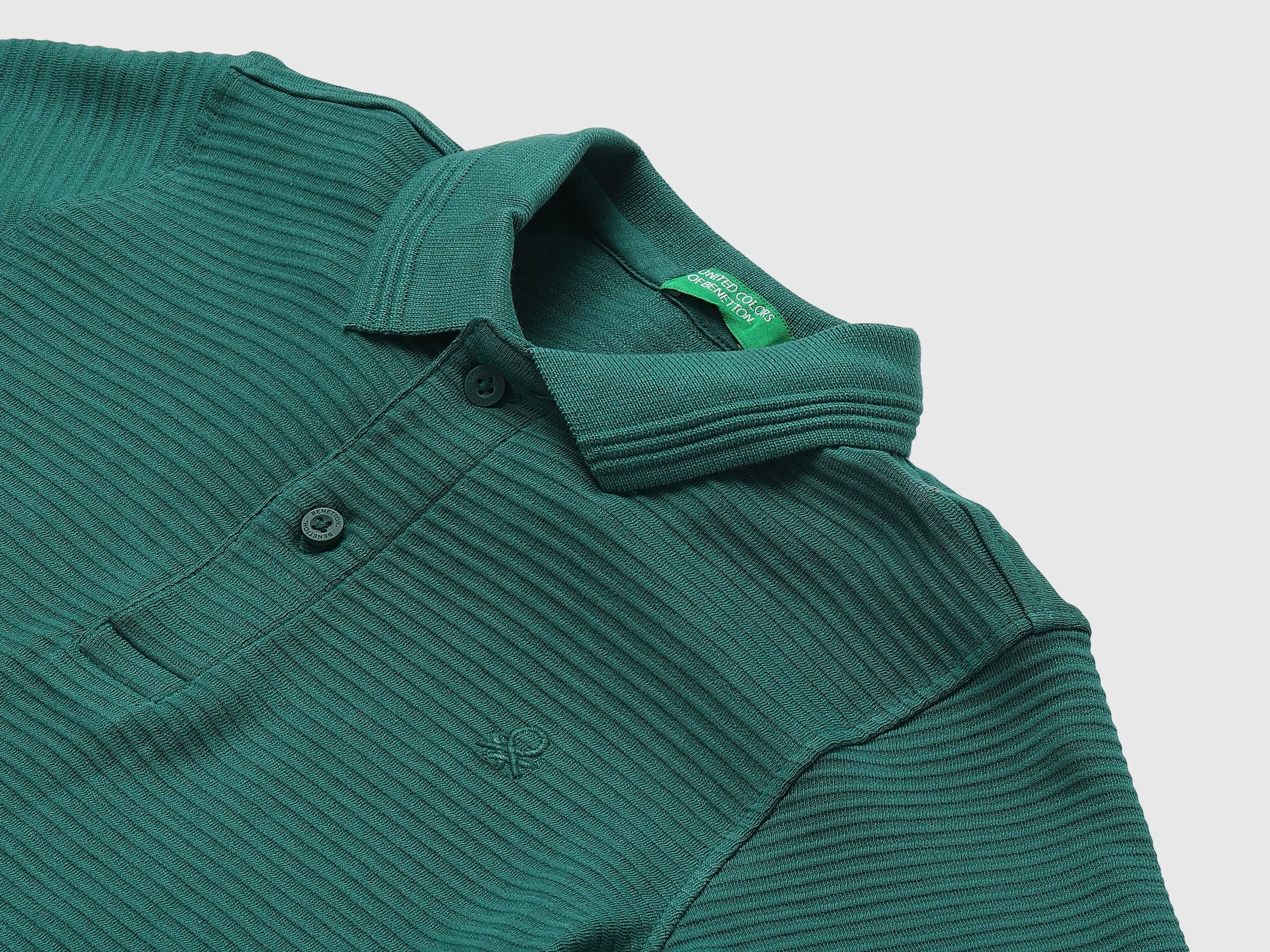 Ribbed Teal Polo T-Shirt