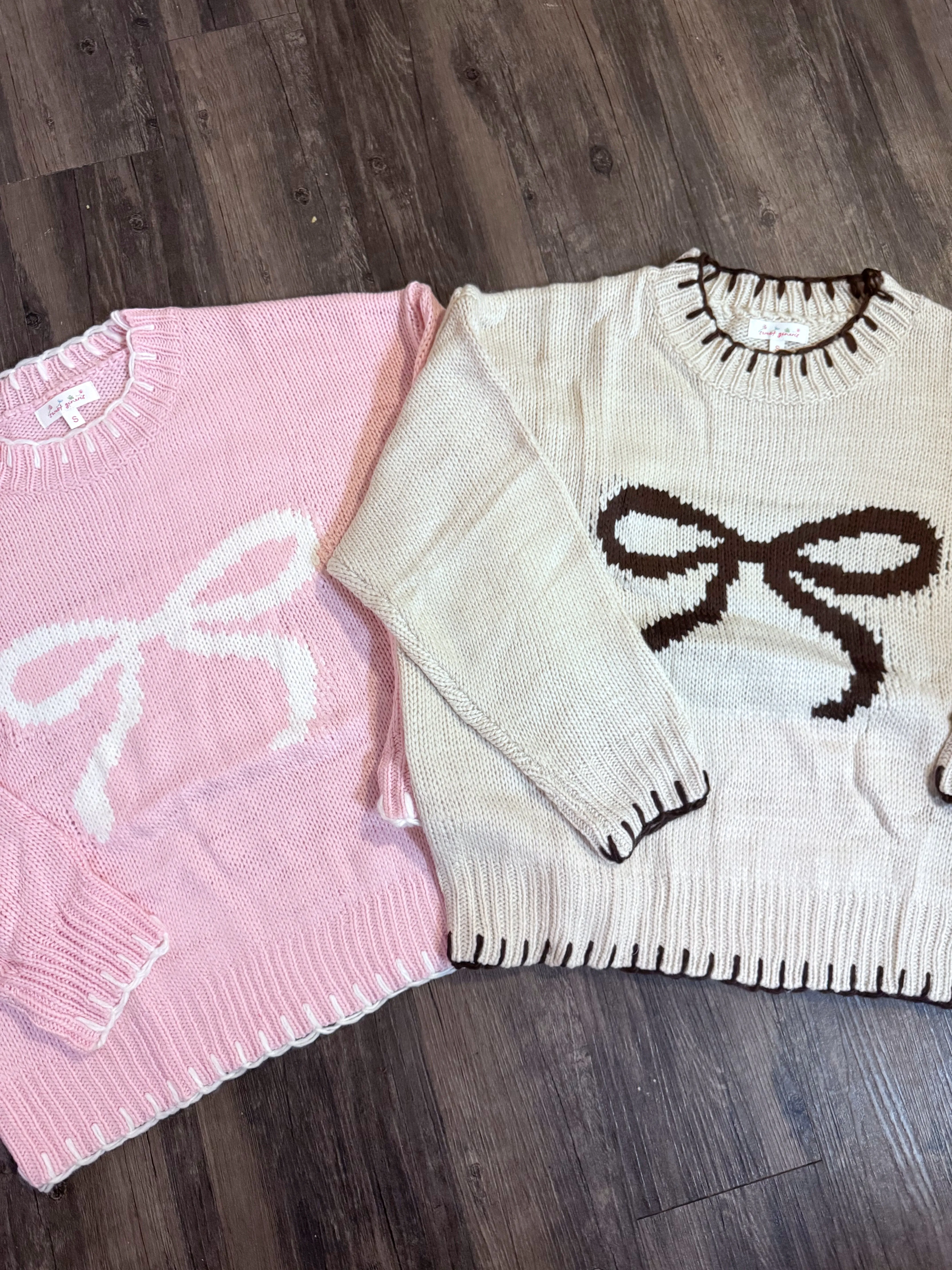 Ribbon Sweater w/ Stitching Hem- CREAM