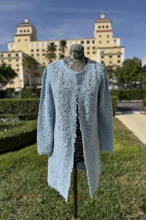 Richard Grand Long Macrame Duster in Sky Blue
