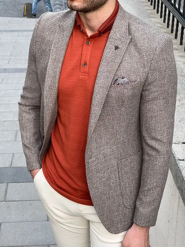 Rockford Dark Beige Slim Fit Peak Lapel Wool Blazer - The Perfect Blend of Style and Comfort