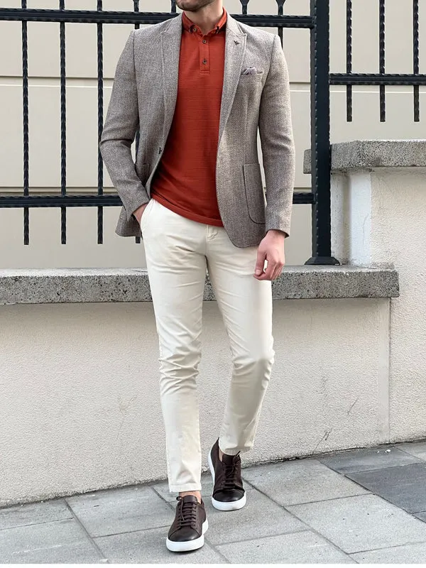 Rockford Dark Beige Slim Fit Peak Lapel Wool Blazer - The Perfect Blend of Style and Comfort
