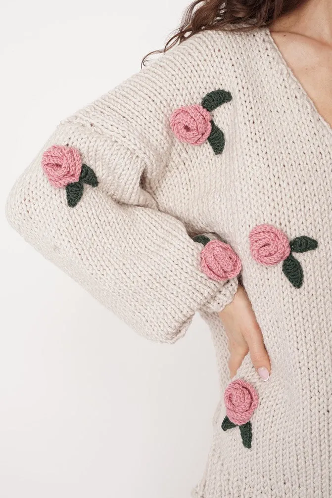 Rose Handmade Knit Sweater Light Beige