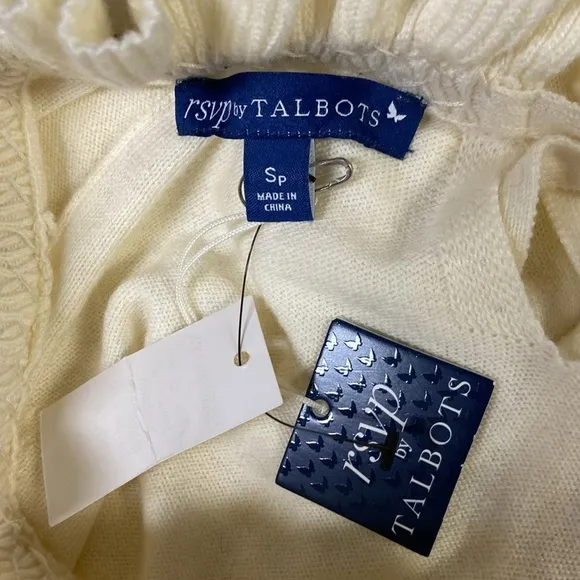 RSVP by Talbots Crystal Embellished Cashmere Sweater Cream Size Small Petite NWT