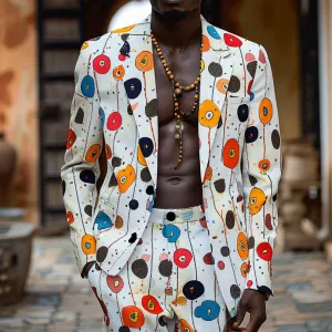 Rulercosplay Flame Mens 2 Piece Print Suit Floral Dress Jacket Slim 2 Button Blazer Pants For Party