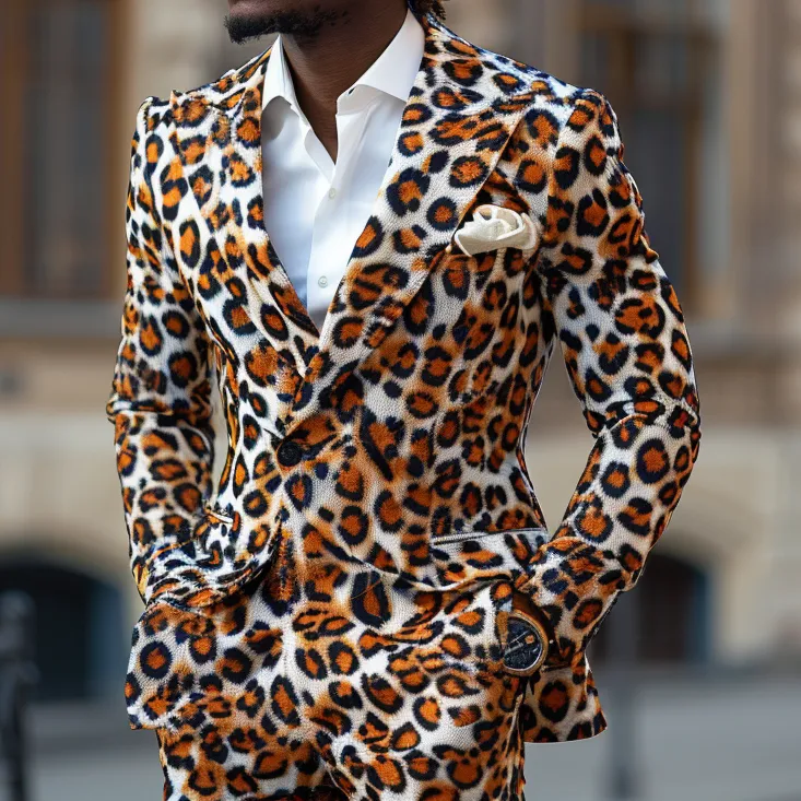 Rulercosplay Flame Mens 2 Piece Print Suit Floral Dress Jacket Slim 2 Button Blazer Pants For Party
