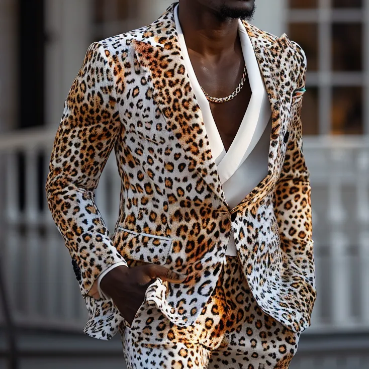 Rulercosplay Flame Mens 2 Piece Print Suit Floral Dress Jacket Slim 2 Button Blazer Pants For Party