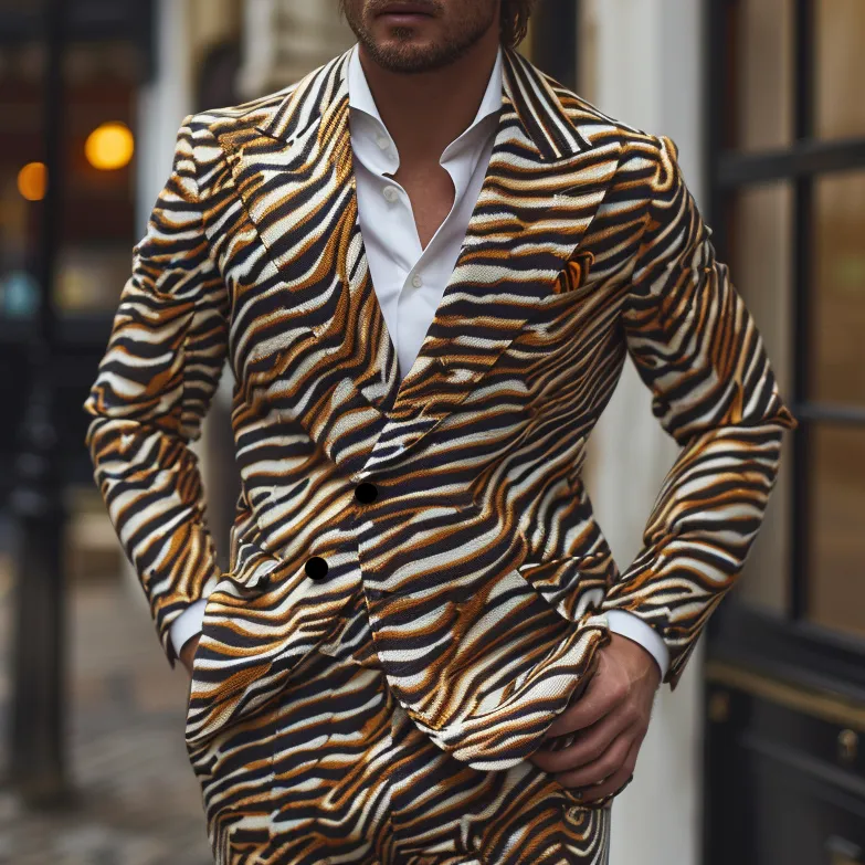 Rulercosplay Flame Mens 2 Piece Print Suit Floral Dress Jacket Slim 2 Button Blazer Pants For Party