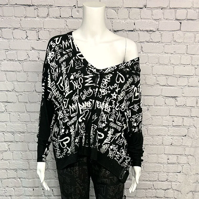 SALE! Vanya Top in Black Graffiti by Paper Temples