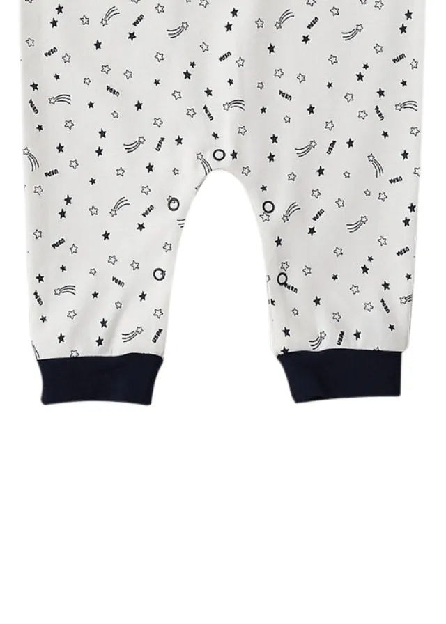 Salopeta Crem din Bumbac cu Imprimeu Stele si Maneci Bleumarin pentru Baietei USB1429 Us Polo Assn