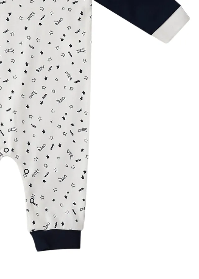 Salopeta Crem din Bumbac cu Imprimeu Stele si Maneci Bleumarin pentru Baietei USB1429 Us Polo Assn