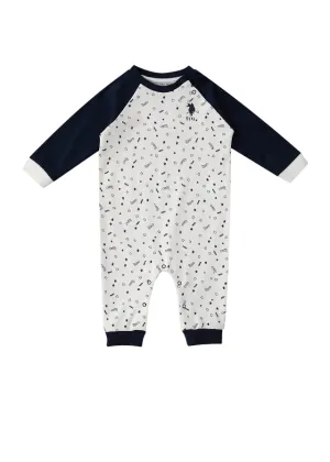 Salopeta Crem din Bumbac cu Imprimeu Stele si Maneci Bleumarin pentru Baietei USB1429 Us Polo Assn