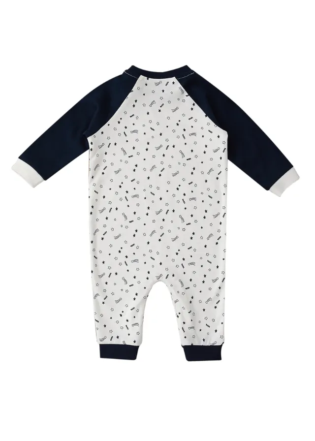 Salopeta Crem din Bumbac cu Imprimeu Stele si Maneci Bleumarin pentru Baietei USB1429 Us Polo Assn