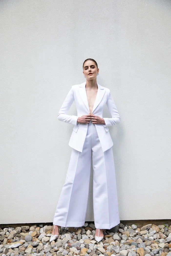 Satin Single Button Blazer with Wide Leg Trouser Suit