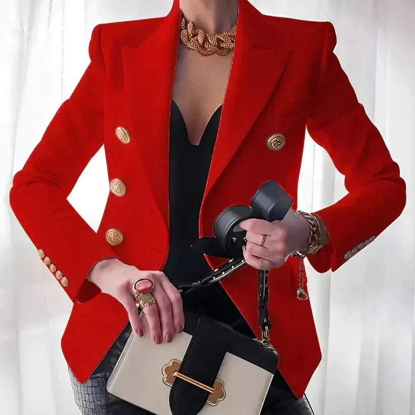 Savira | Womens Double Breasted Blazer Smart Tailored Military Style Jacket