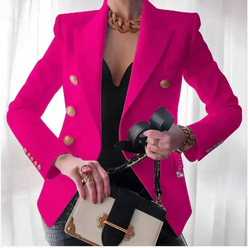Savira | Womens Double Breasted Blazer Smart Tailored Military Style Jacket