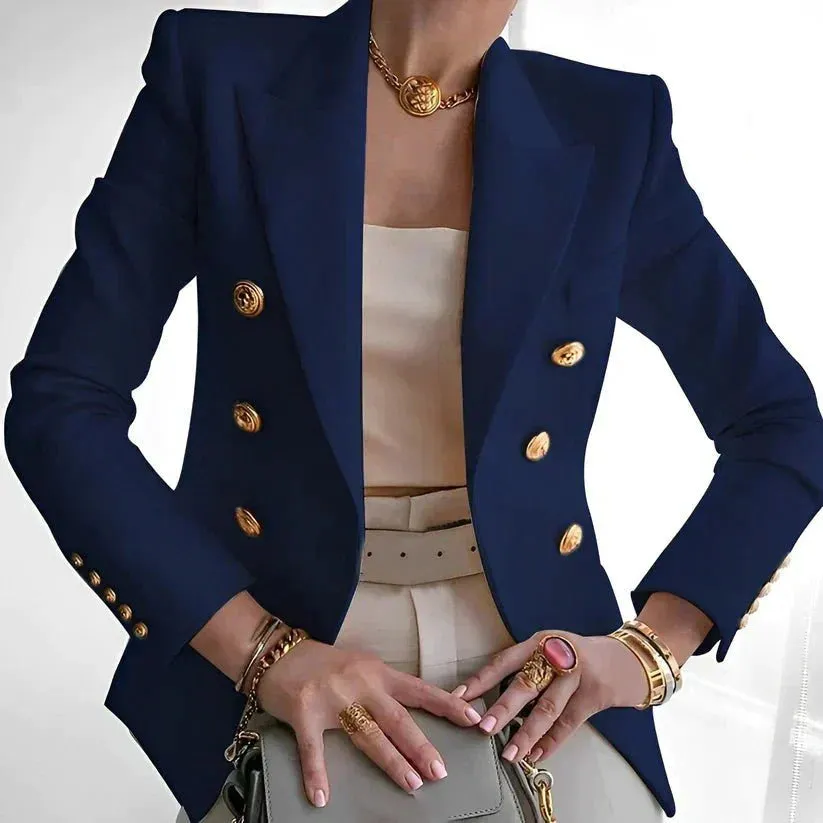 Savira | Womens Double Breasted Blazer Smart Tailored Military Style Jacket