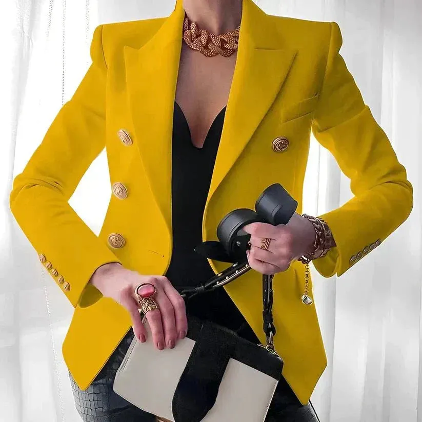 Savira | Womens Double Breasted Blazer Smart Tailored Military Style Jacket