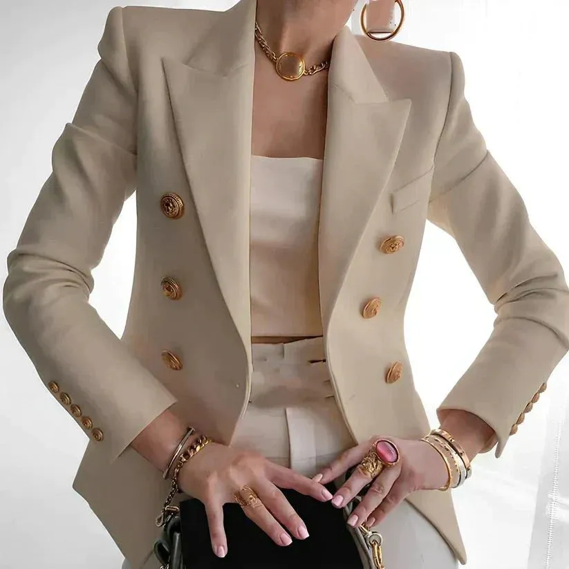 Savira | Womens Double Breasted Blazer Smart Tailored Military Style Jacket