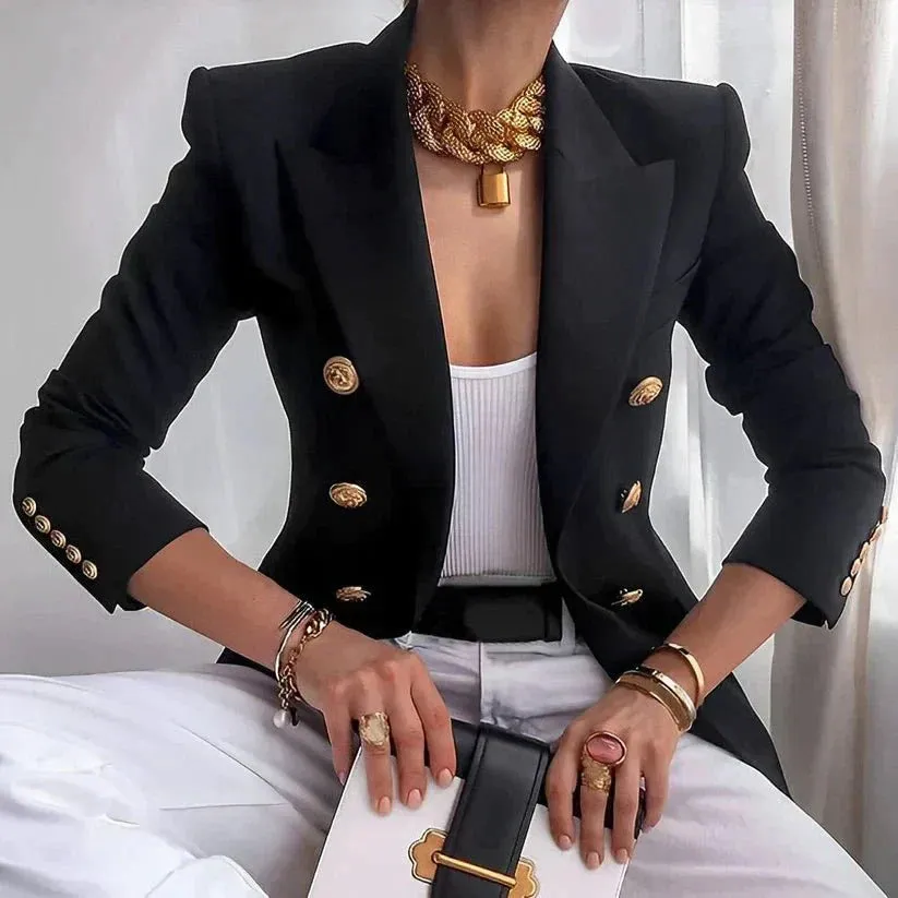 Savira | Womens Double Breasted Blazer Smart Tailored Military Style Jacket