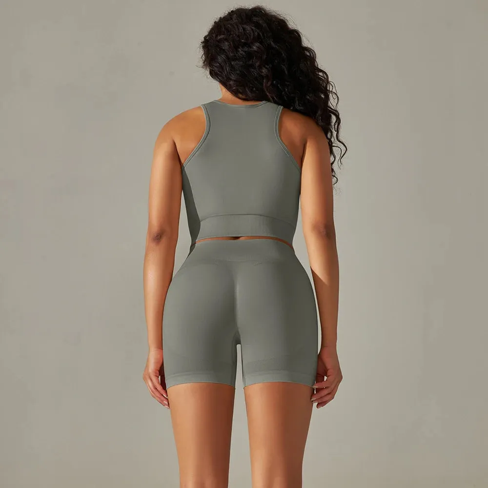 Seamless Yoga Set for Women - Workout Gym Set, Fitness Sportswear Sports Vest Top, High Waist Leggings, Scrunch Butt Tracksuits