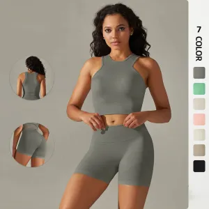 Seamless Yoga Set for Women - Workout Gym Set, Fitness Sportswear Sports Vest Top, High Waist Leggings, Scrunch Butt Tracksuits